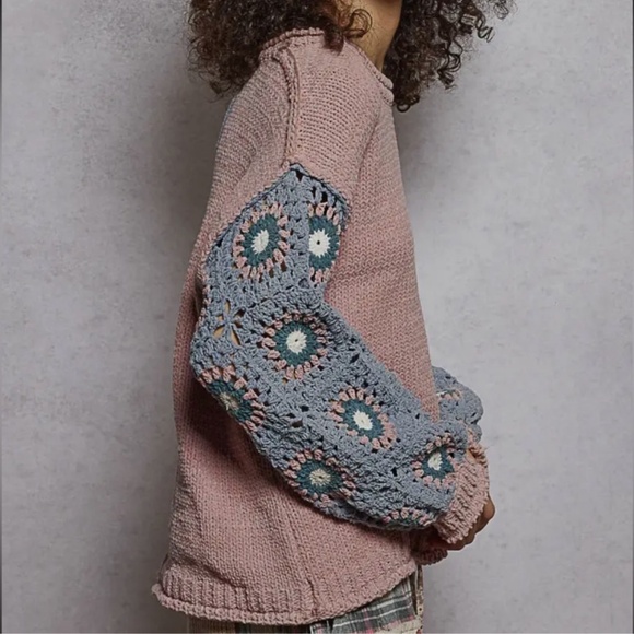 🎉SALE 🎉 POL Blue and Pink knit crotchet granny square sweater - Picture 2 of 2